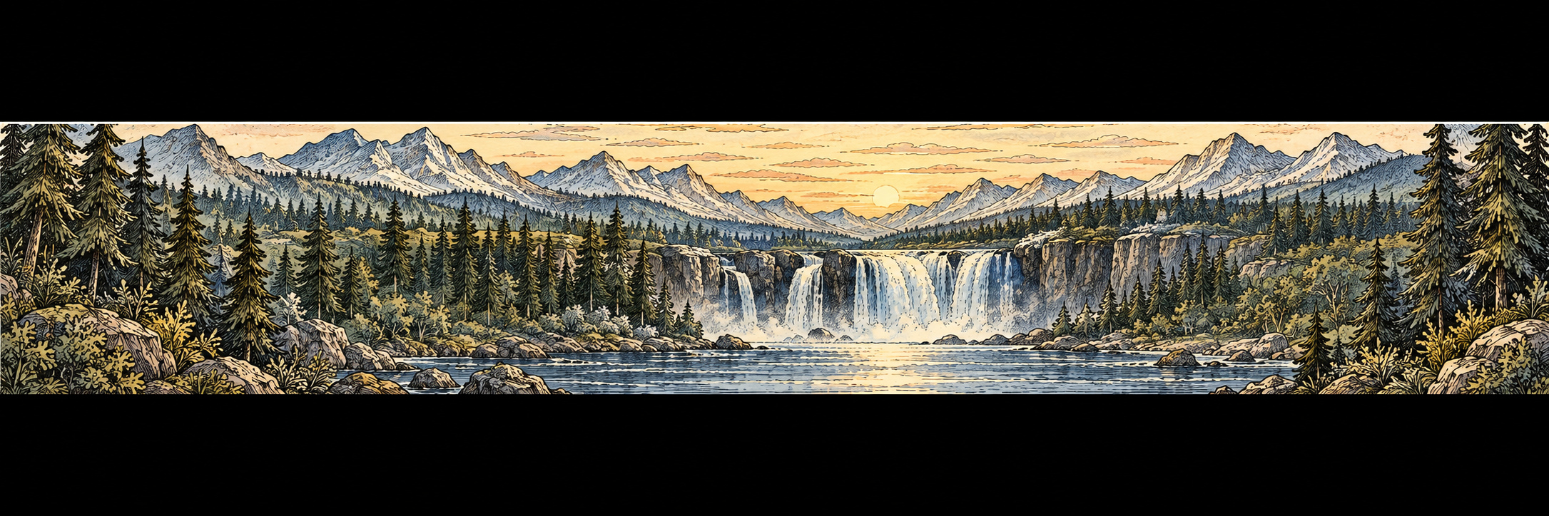 Waterfall in a broad forest valley