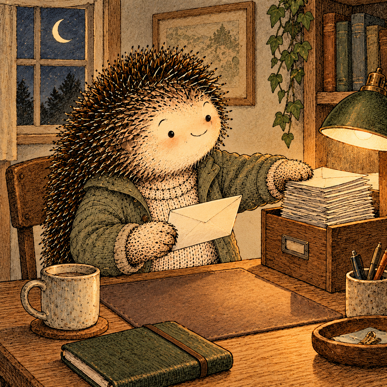 A gentle cream-faced, spiky-furred woodland companion exploring Day 225: Stop Solving the Whole Month Tonight