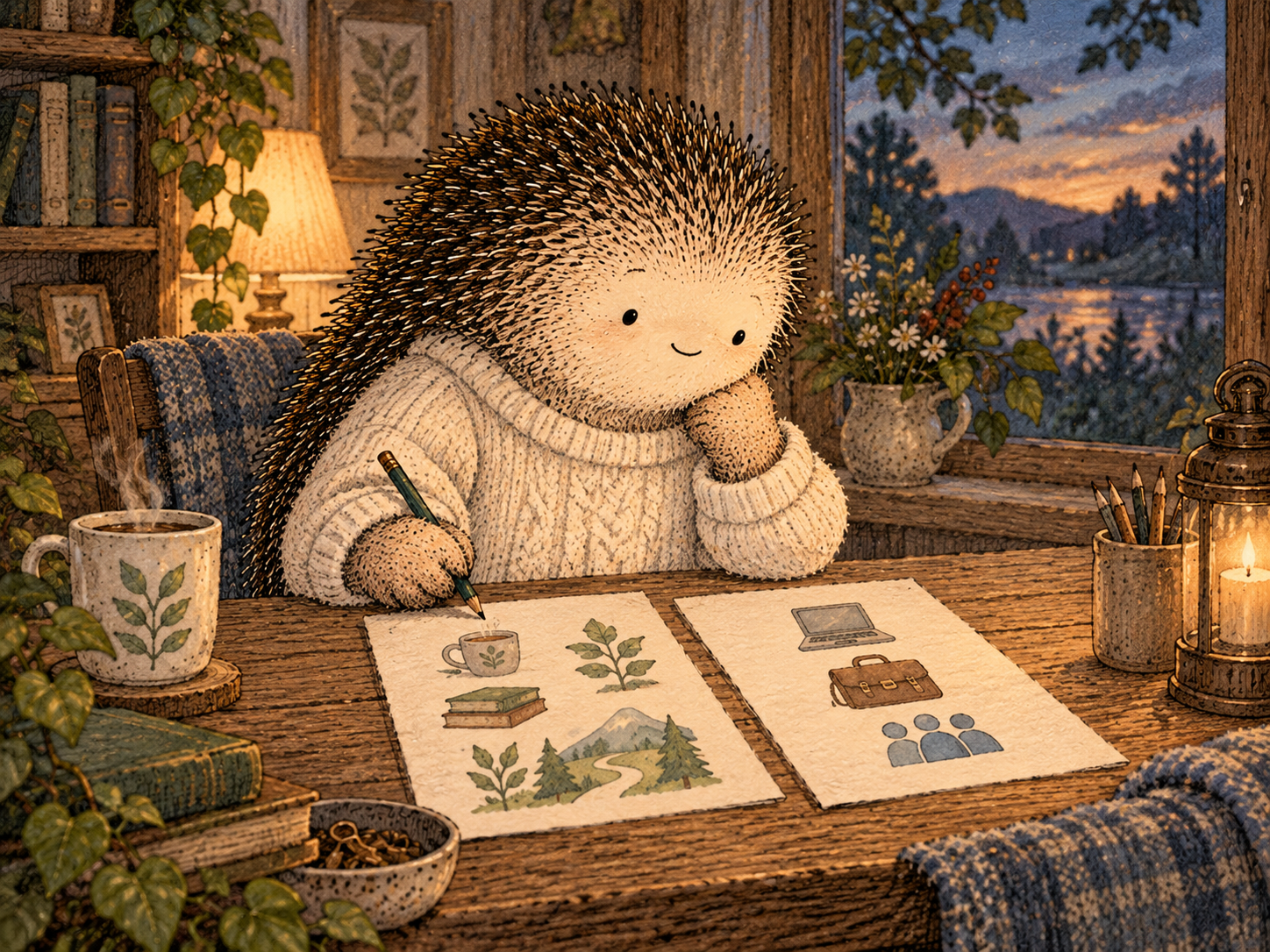 Day 256: The Private Test Helps Separate What You Want From What You Want Seen. Woodland hedgehog illustration.