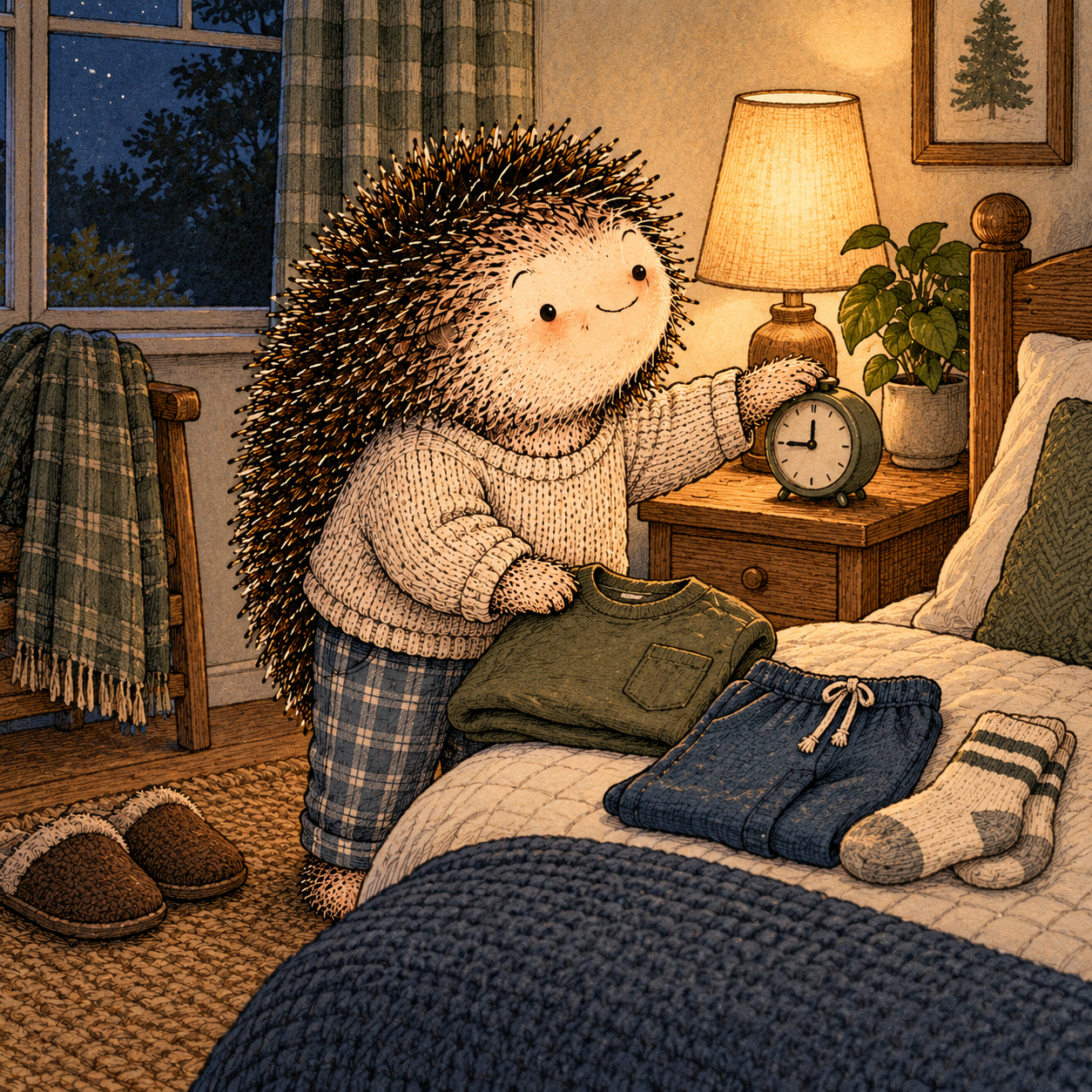 A gentle cream-faced, spiky-furred woodland companion exploring Day 107: Protect Tomorrow Morning