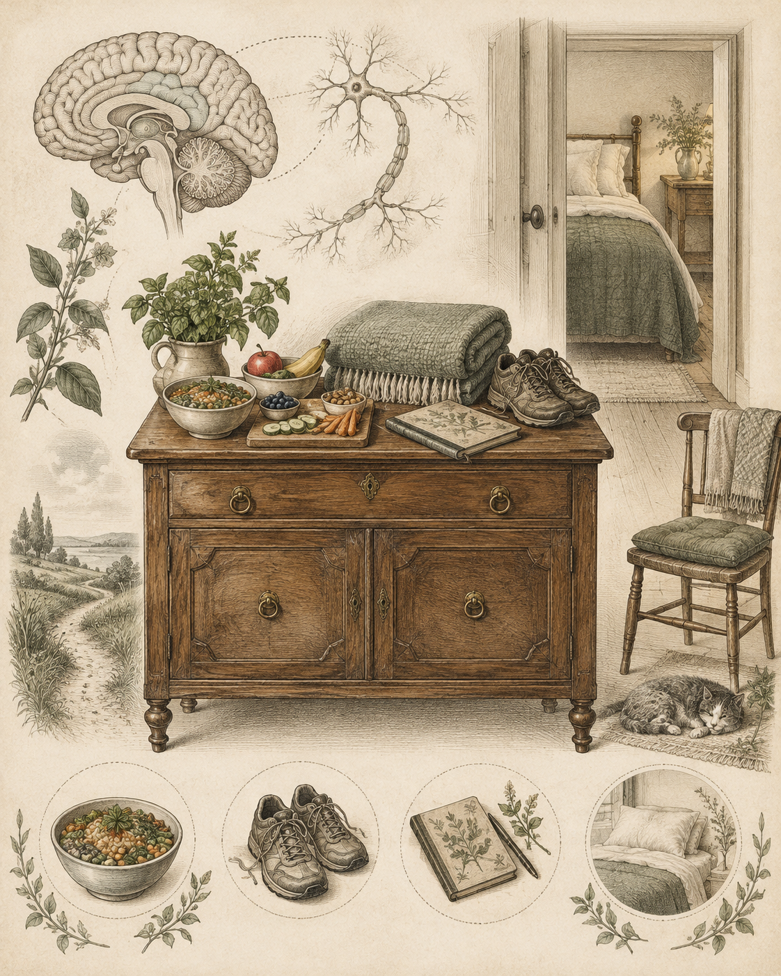 Vintage prepared sideboard illustrating a simple protective evening.