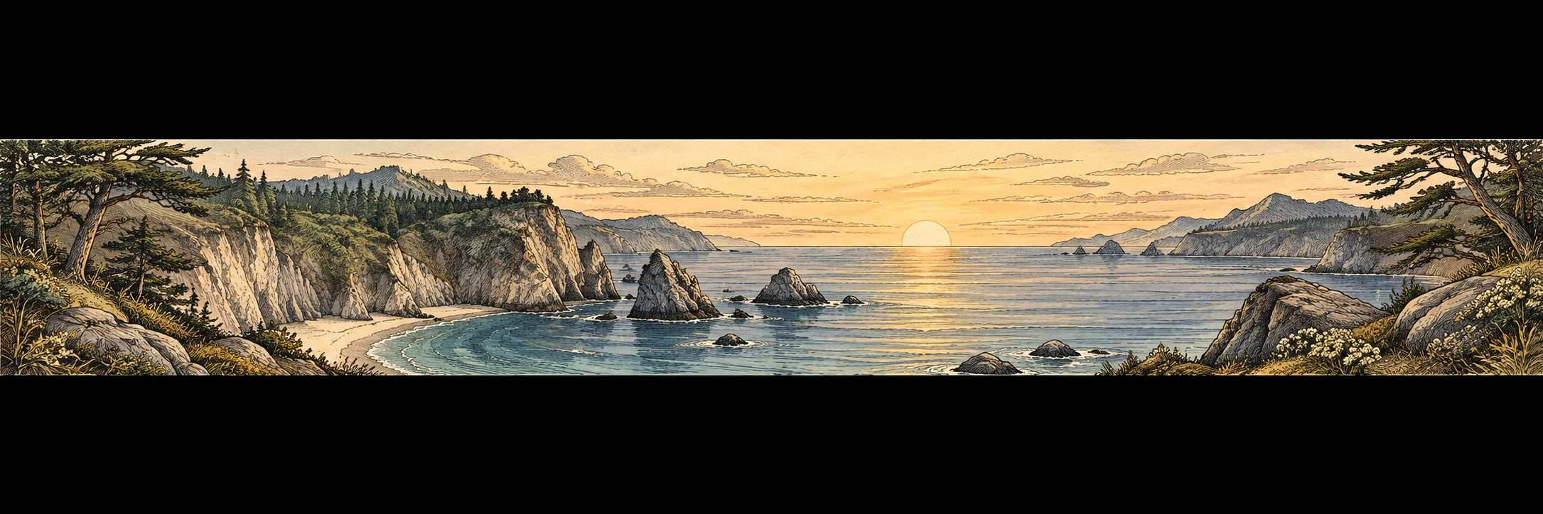 Sea cliffs above a quiet sheltered cove