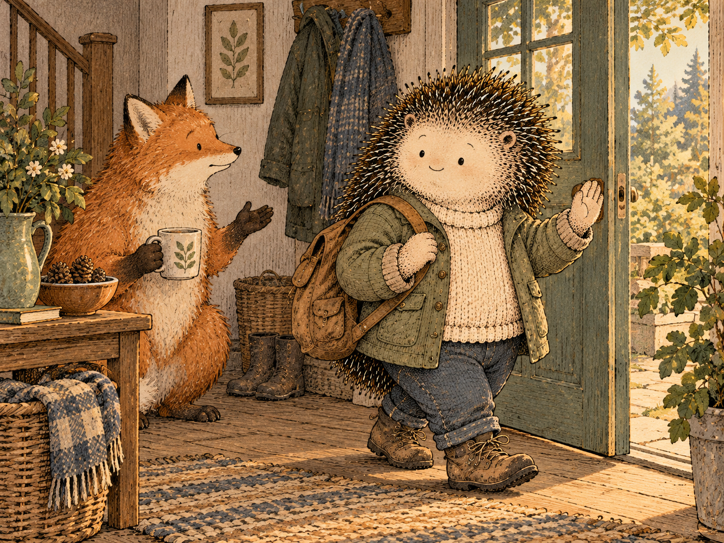 Day 154: Shorter Explanations Save Energy and Reduce Unwanted Debate. Woodland hedgehog illustration.