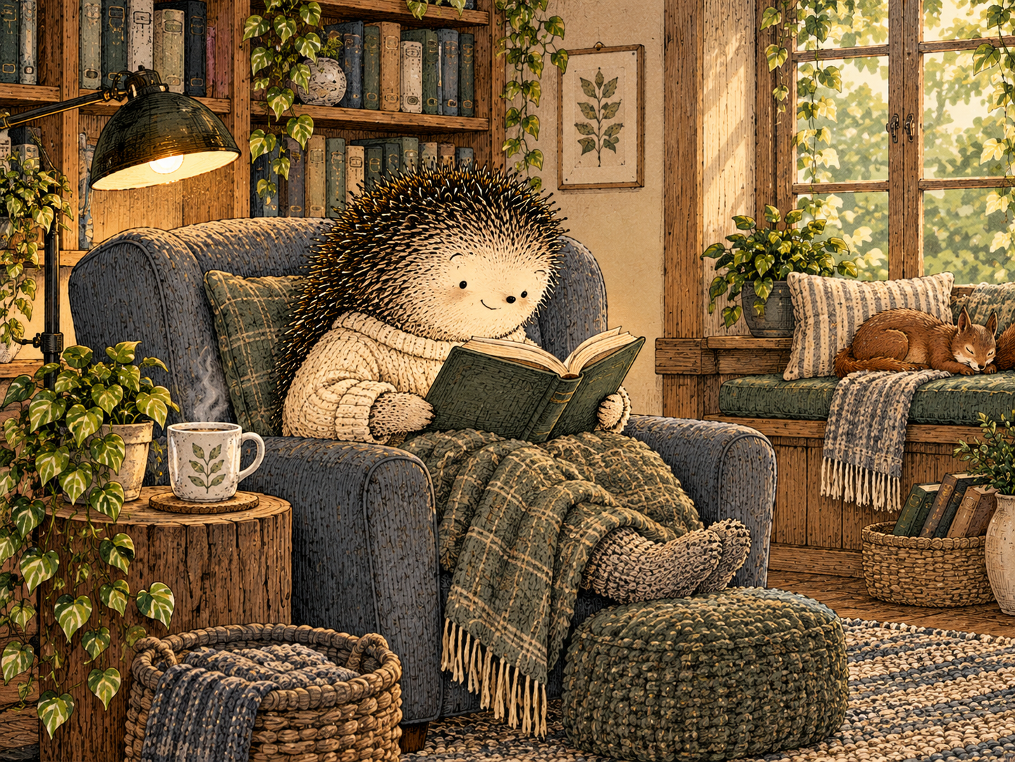 Day 290: Giving a Space One Dominant Job Can Make the Desired Behavior Easier to Enter and the Competing Behaviors Less Automatic. Woodland hedgehog illustration.