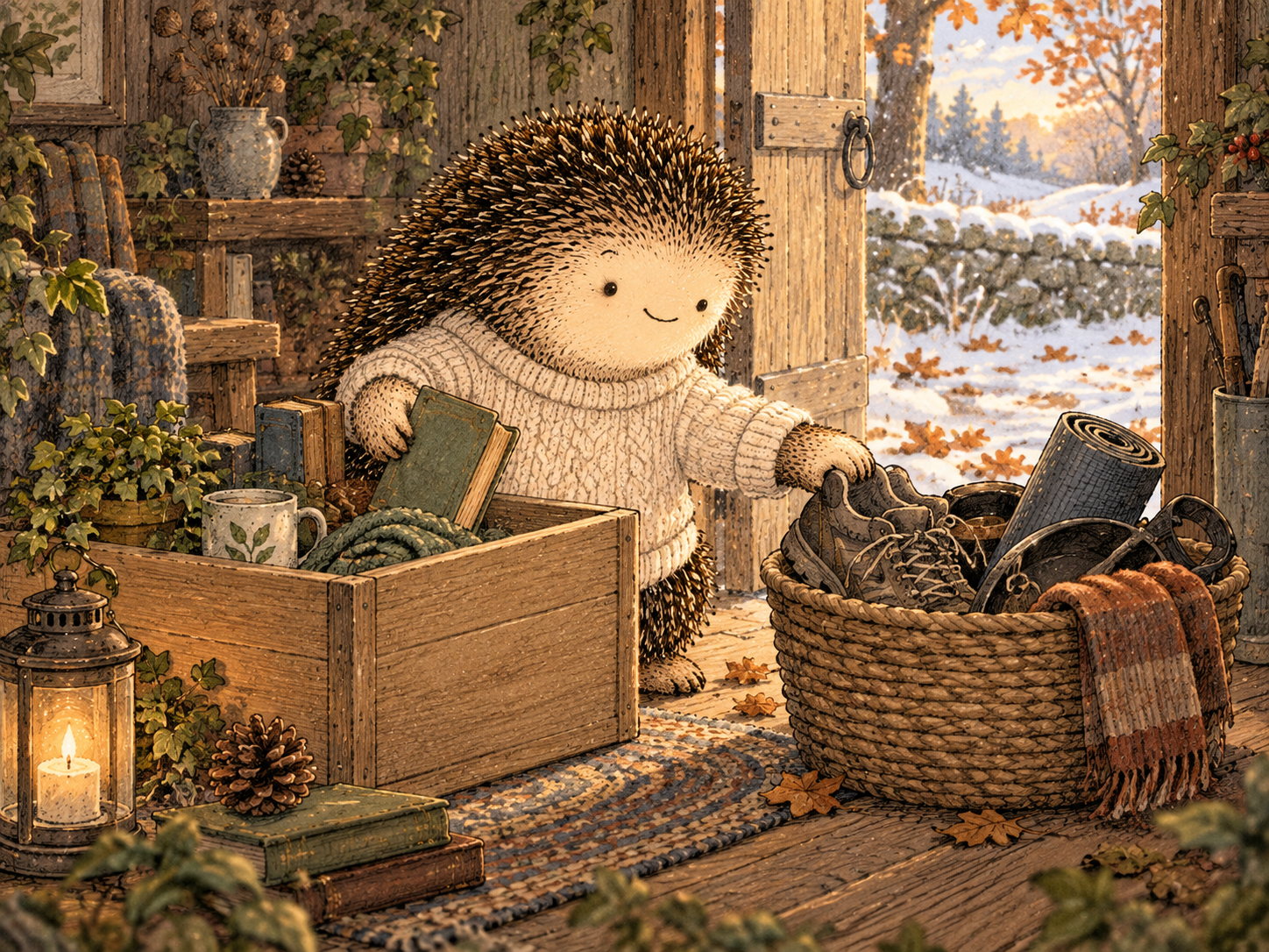 Day 327: Selective Restoration Lets You Use a Difficult Season to Remove Commitments That Were Consuming More Than They Contributed. Woodland hedgehog illustration.
