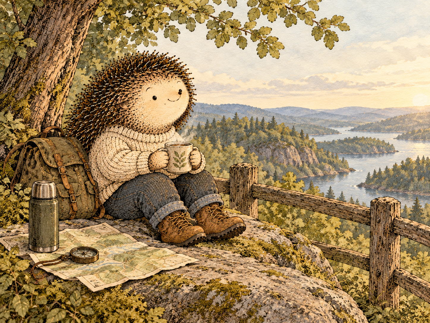 Day 221: Simple Guardrails Let You Stop Choosing Between Hypervigilance and 'I Don't Need Any of This Anymore'. Woodland hedgehog illustration.