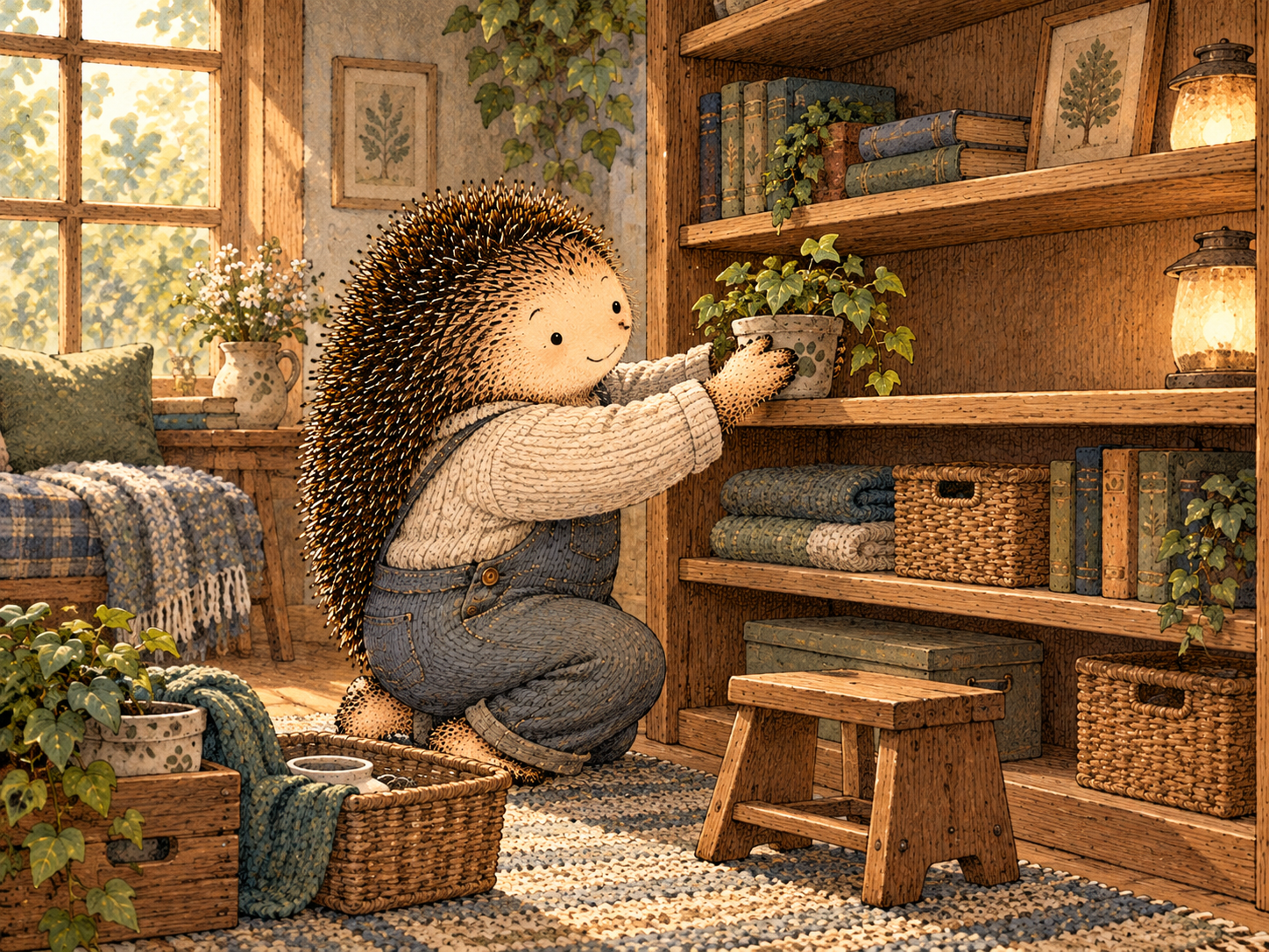 Day 326: Layered Rebuilding Helps You Recover More of Life Without Immediately Recreating the Conditions That Forced You to Shrink It. Woodland hedgehog illustration.