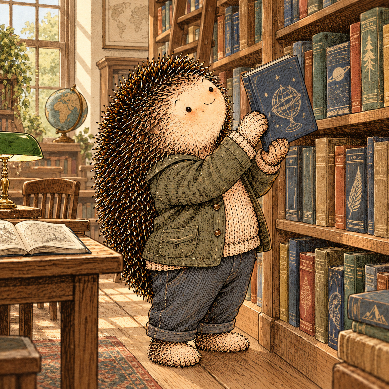 A gentle cream-faced, spiky-furred woodland companion exploring Day 211: What Gets Your Attention Now?