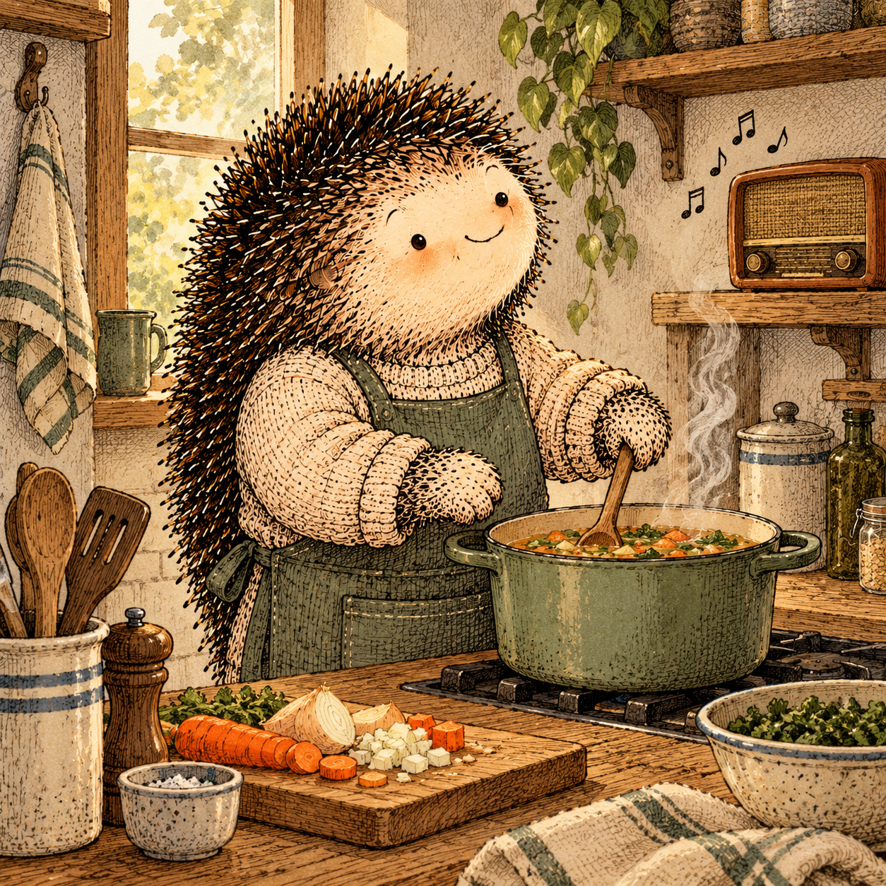 A gentle cream-faced, spiky-furred woodland companion exploring Day 183: Your Life Is the Practice
