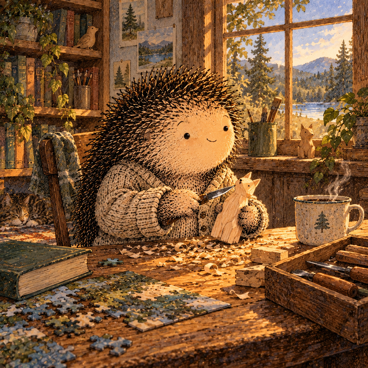 A gentle cream-faced, spiky-furred woodland companion exploring Day 16: Boredom: The Feeling Nobody Warns You About