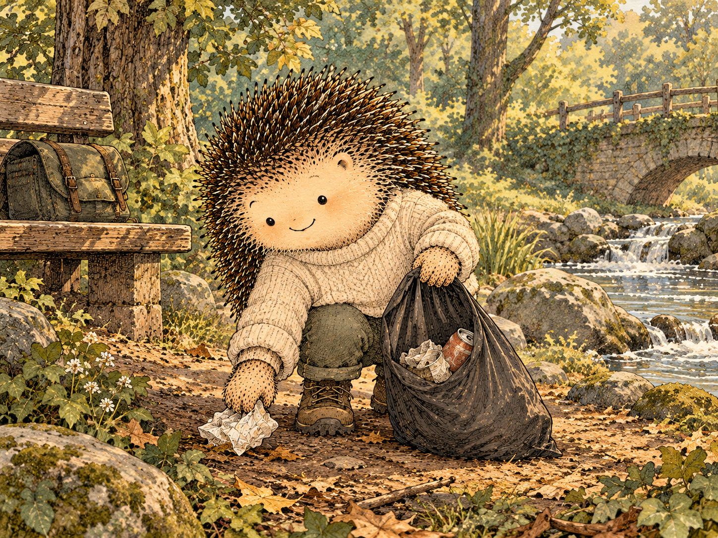 Day 340: Local Stewardship Gives Recovered Capacity a Concrete Way to Create Value Without Requiring a New Identity or Major Commitment. Woodland hedgehog illustration.
