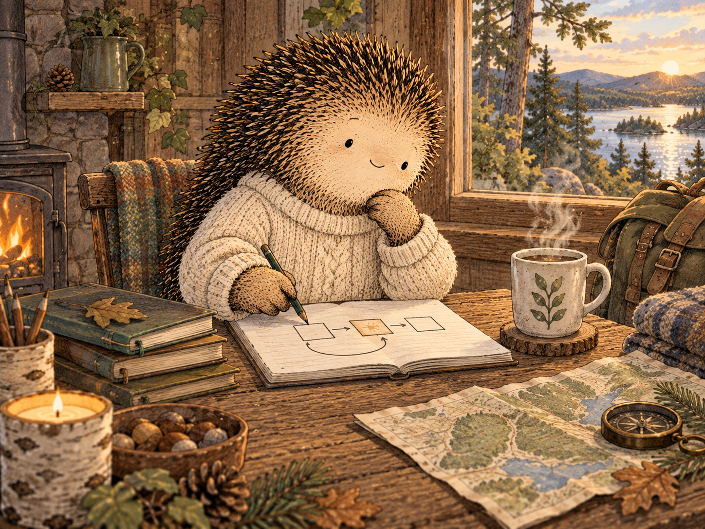 Day 85: One Event Can Stay One Event. Woodland hedgehog illustration.