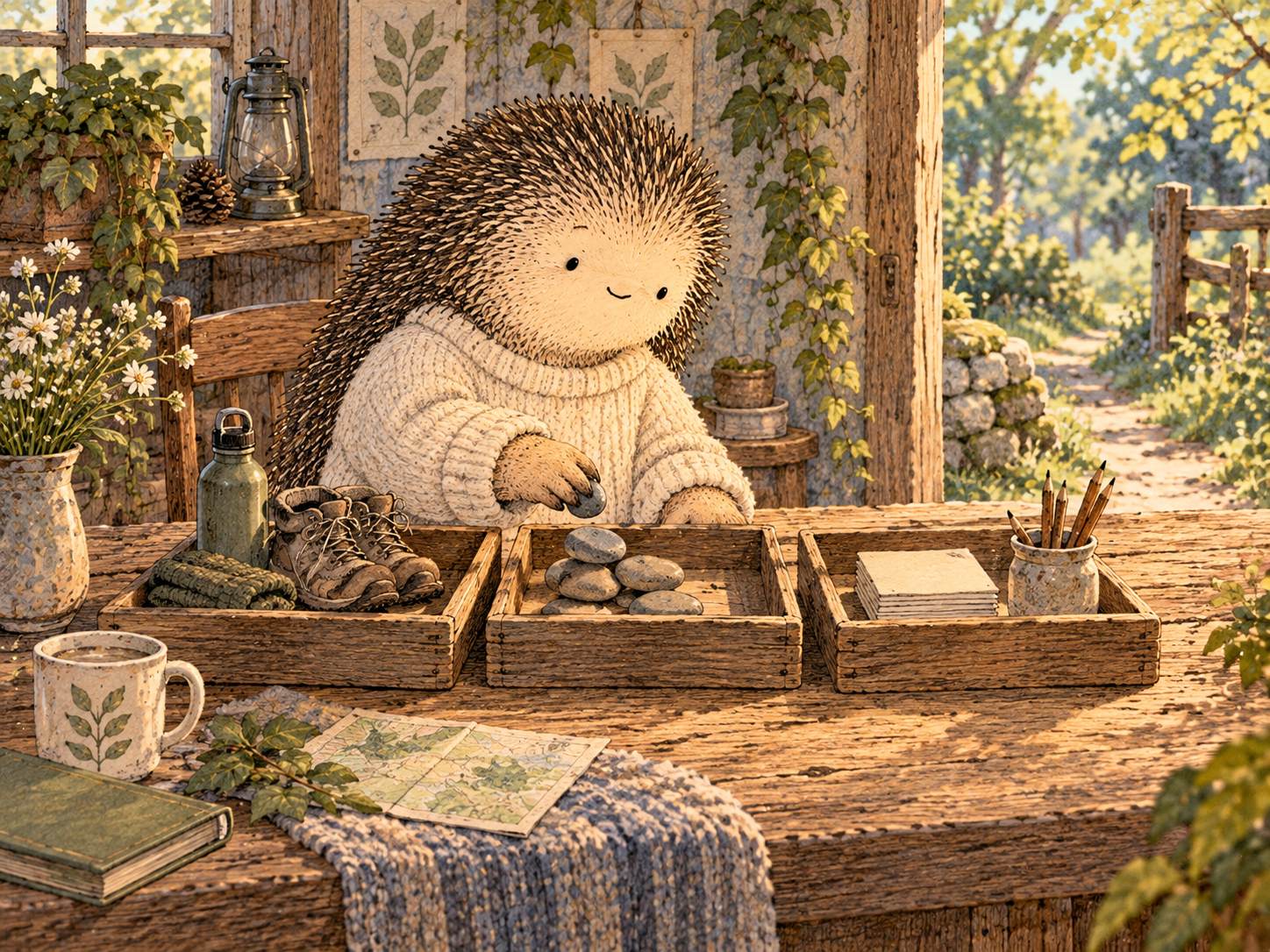 Day 87: Your Choice Can Become Clear Without Becoming a Debate About Who You Are. Woodland hedgehog illustration.