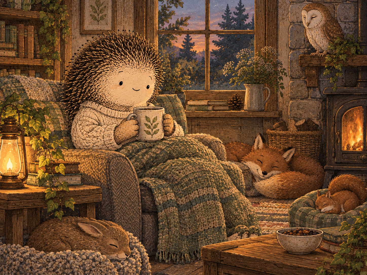Day 35: Less Mental Negotiation. Woodland hedgehog illustration.