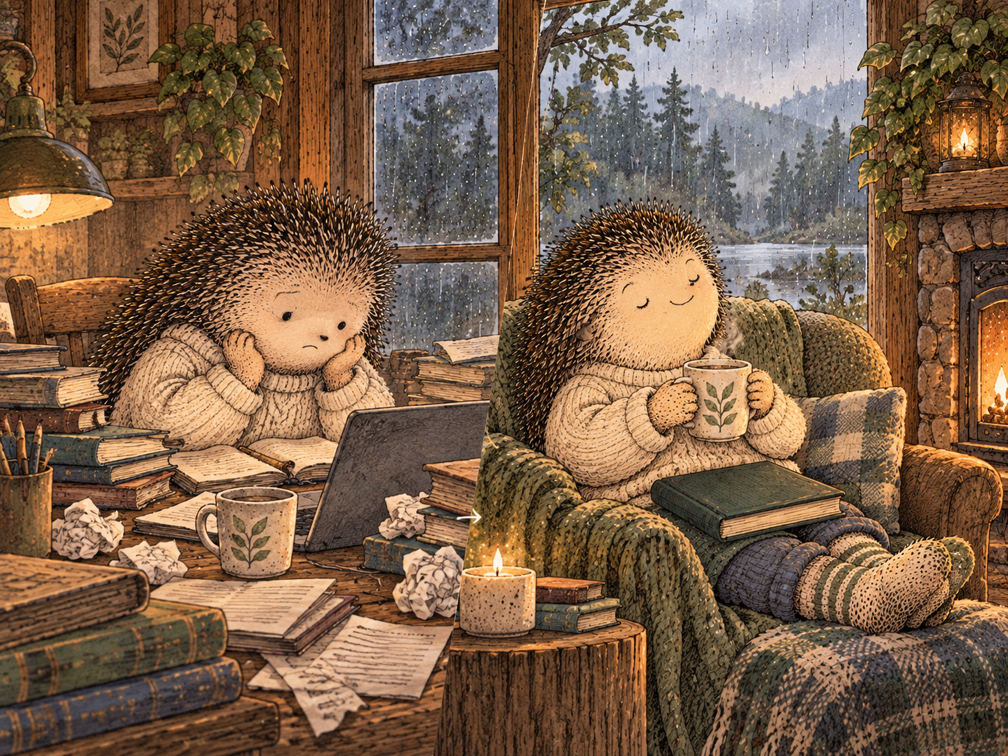 Day 99: The Right Kind of Rest Can Leave You More Restored Instead of Merely Distracted. Woodland hedgehog illustration.