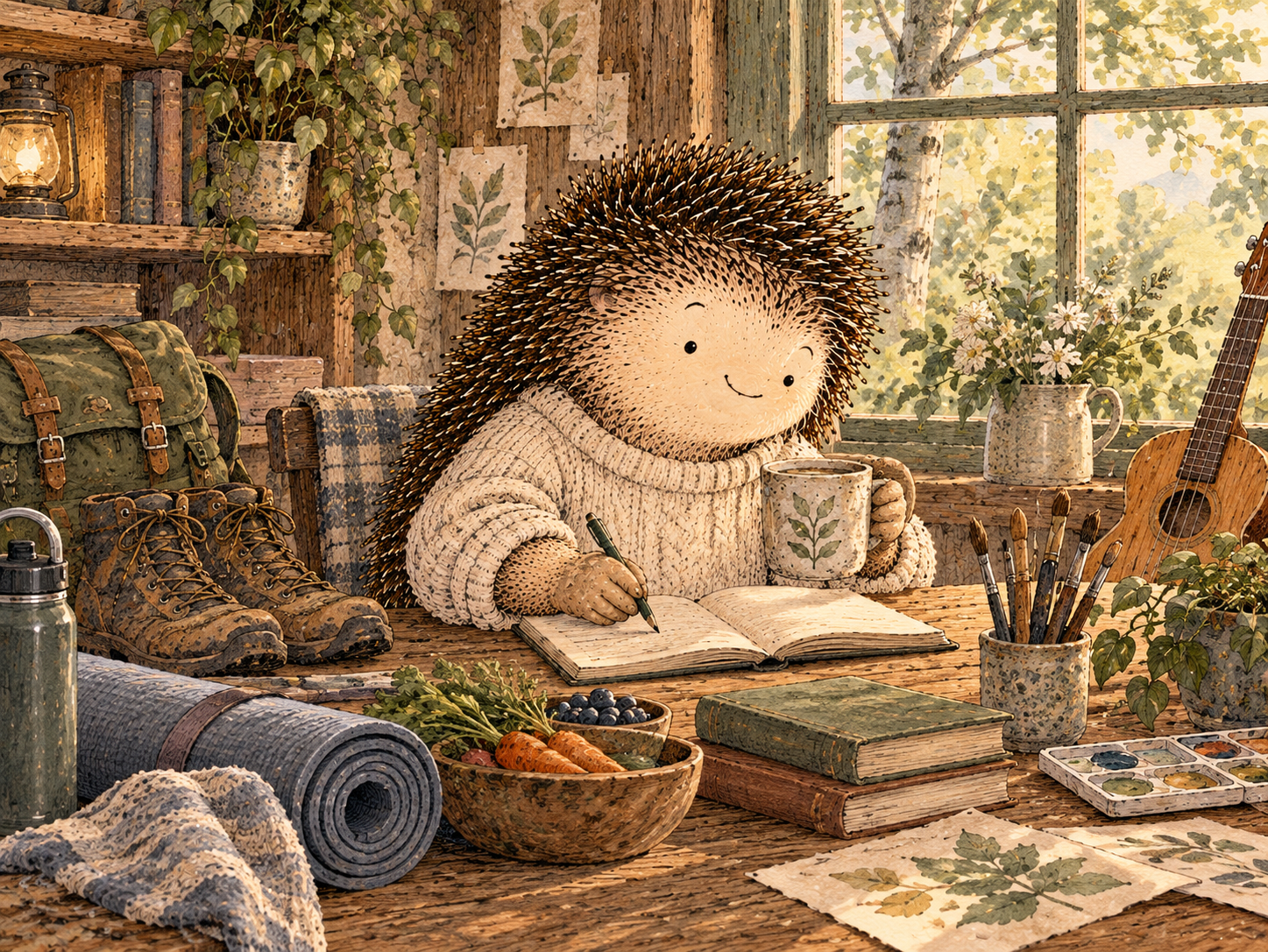 Day 214: A Broader Identity Gives Your Future More Ways to Feel Like You. Woodland hedgehog illustration.
