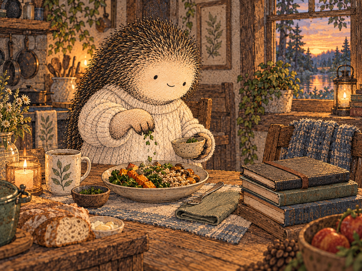 Day 250: Putting the Goal Back in Its Place Protects the Life the Goal Was Originally Supposed to Improve. Woodland hedgehog illustration.