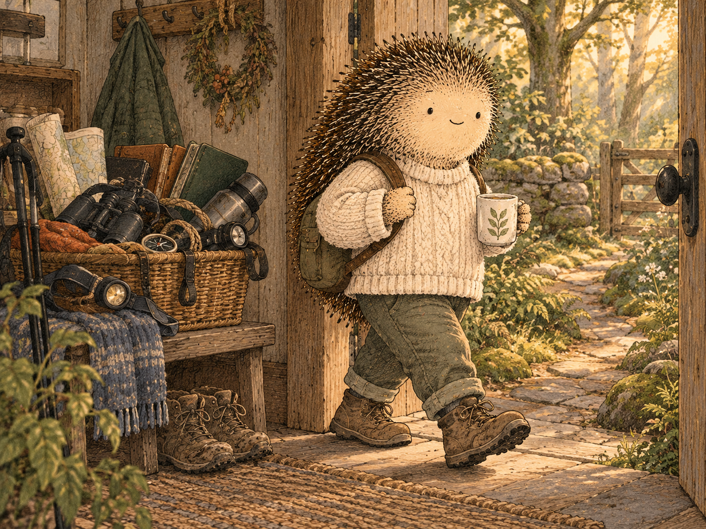 Day 302: Retiring Unnecessary Support Frees Attention and Lets Confidence Become More Ordinary. Woodland hedgehog illustration.