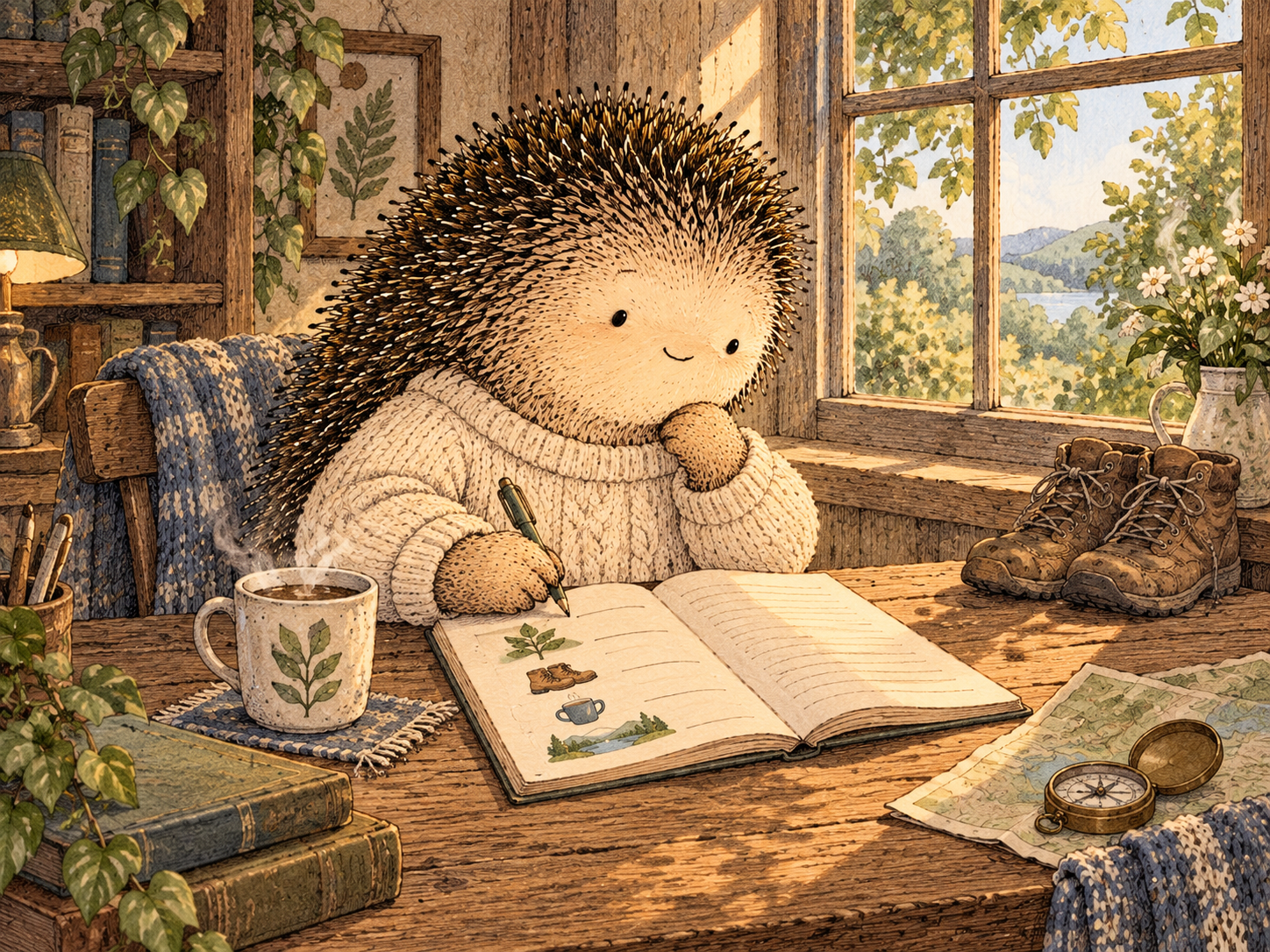 Day 351: Protected Constants Help Growth Add to Your Life Instead of Quietly Replacing the Parts You Already Value. Woodland hedgehog illustration.