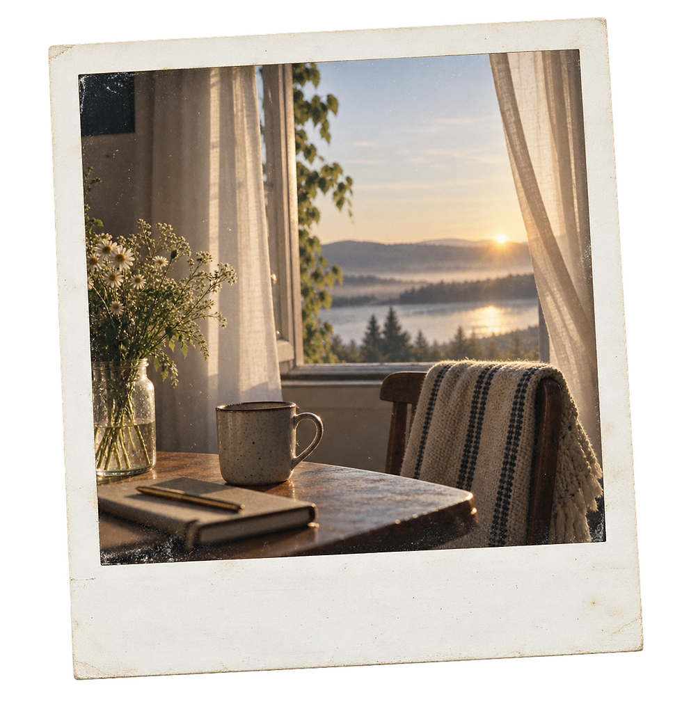 Open curtains toward a quiet new morning, no people.