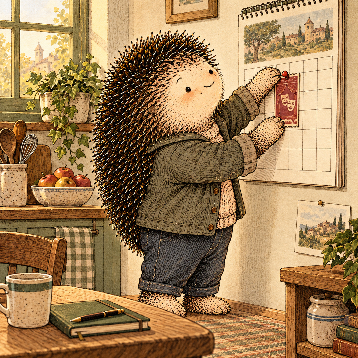 A gentle cream-faced, spiky-furred woodland companion exploring Day 235: Put Something on the Calendar You Want