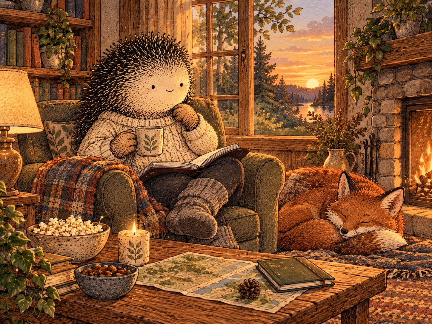 Day 22: Friday Stops Owning the Script. Woodland hedgehog illustration.