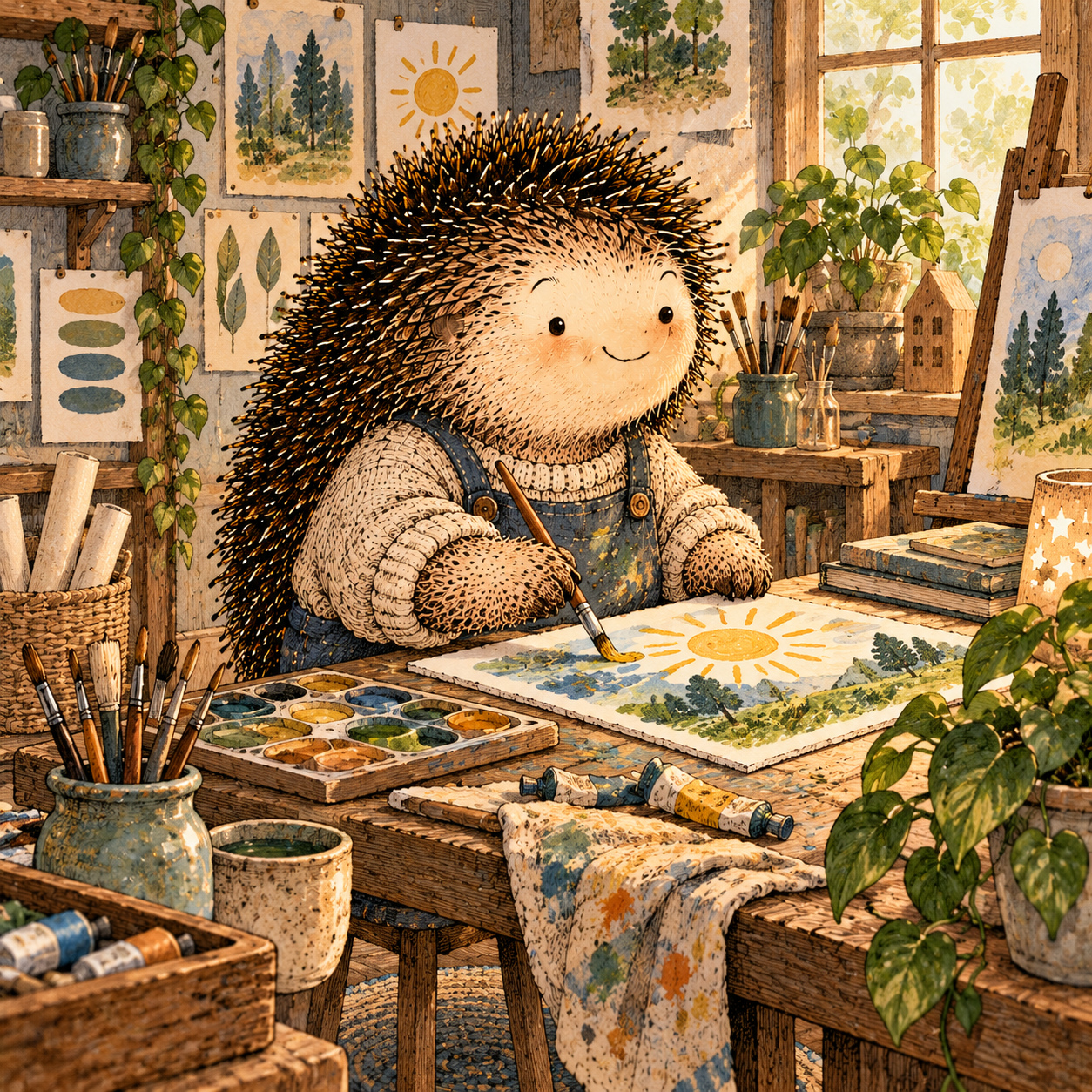 A gentle cream-faced, spiky-furred woodland companion exploring Day 329: Build Beyond Survival