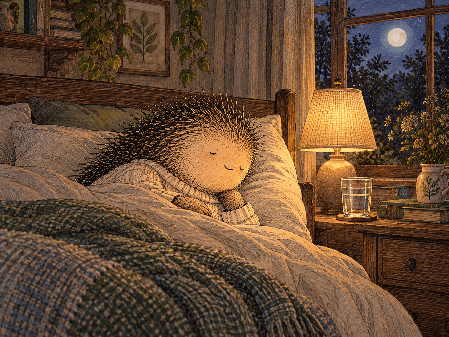 Day 6: Quieter Nights May Start Showing Up. Illustrated hedgehog with the same face as this day's main image.