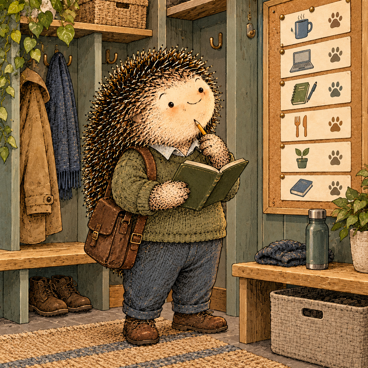A gentle cream-faced, spiky-furred woodland companion exploring Day 313: New Job, New Schedule, New Cues