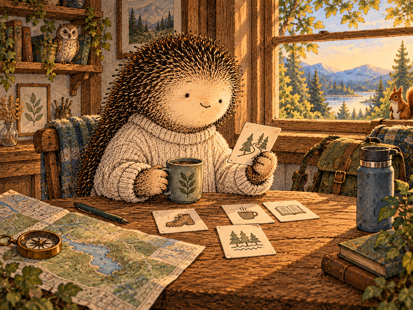 Day 26: You Know What to Try First. Woodland hedgehog illustration.