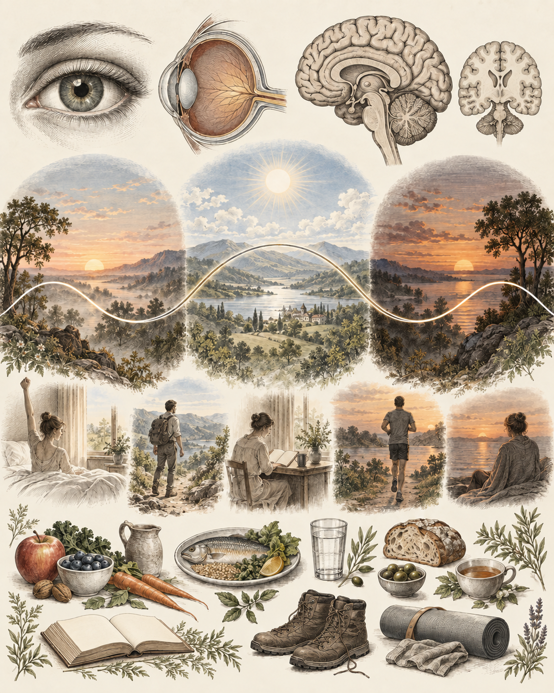 Vintage anatomical and daily rhythm studies illustrating personal energy windows.