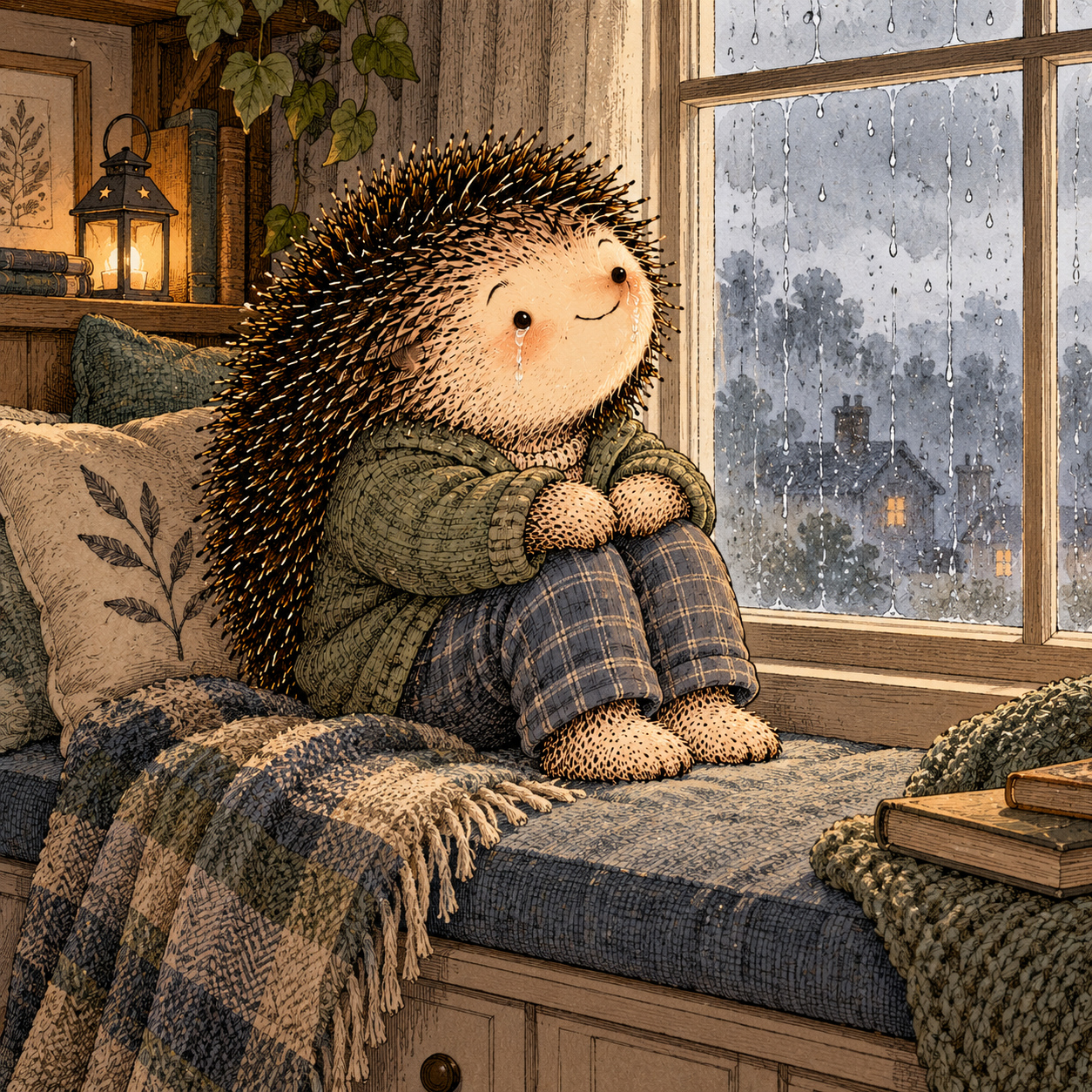 A gentle cream-faced, spiky-furred woodland companion exploring Day 129: Sadness