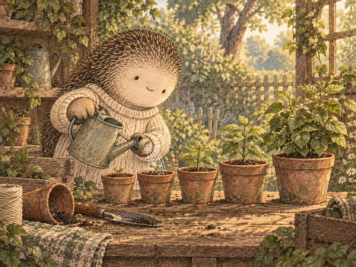 Day 334: Compounding Activities Can Make the Same Amount of Effort More Valuable Because Earlier Work Continues to Matter. Woodland hedgehog illustration.