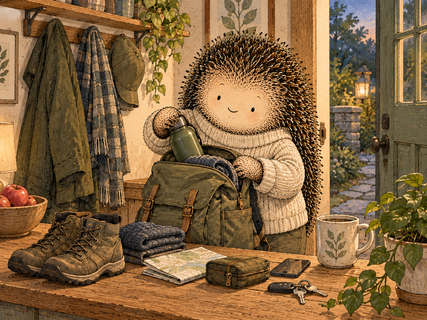 Day 31: Your Plan Gets More Efficient. Woodland hedgehog illustration.