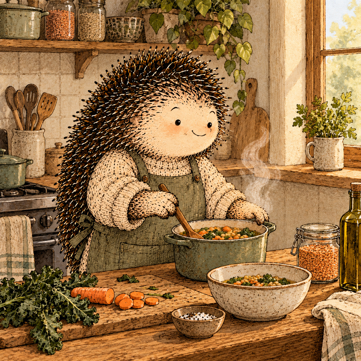 A gentle cream-faced, spiky-furred woodland companion exploring Day 223: Lower the Standard Without Losing the System