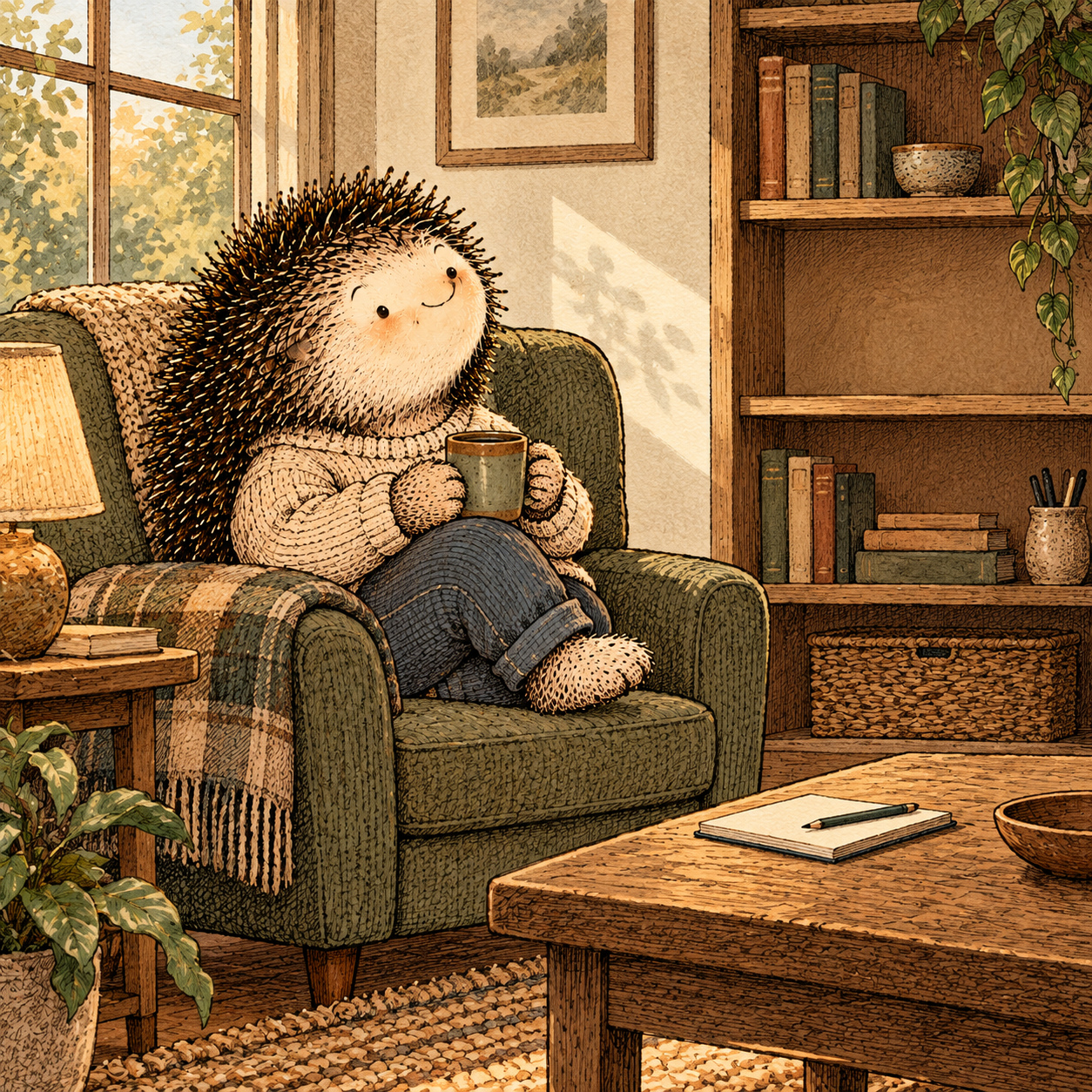 A gentle cream-faced, spiky-furred woodland companion exploring Day 230: Don't Fill Every Open Space