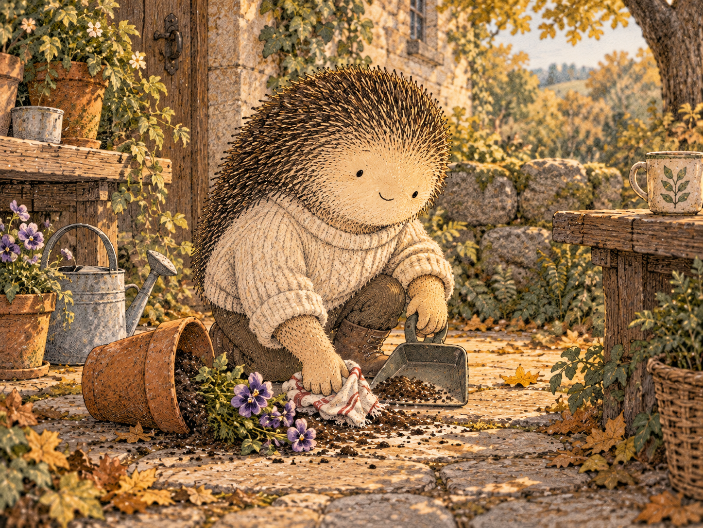 Day 131: A Quick Reality Check Can Keep Embarrassment From Becoming Hours of Self-Punishment. Woodland hedgehog illustration.