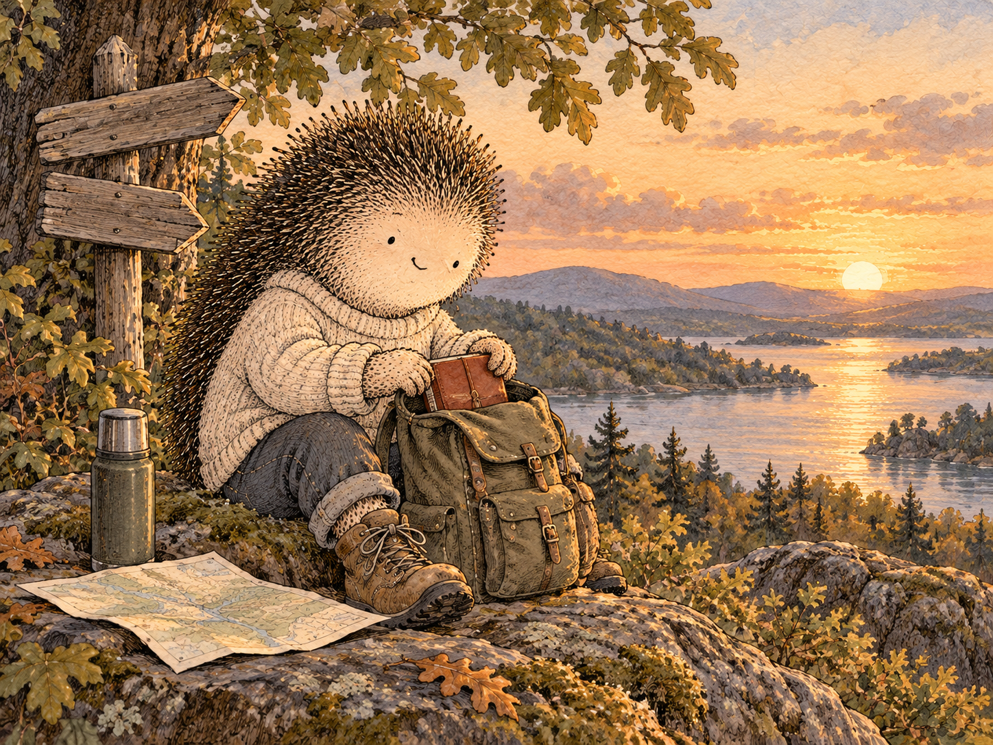 Day 252: A Broader Identity Makes Rest, Transition and Change Less Threatening. Woodland hedgehog illustration.