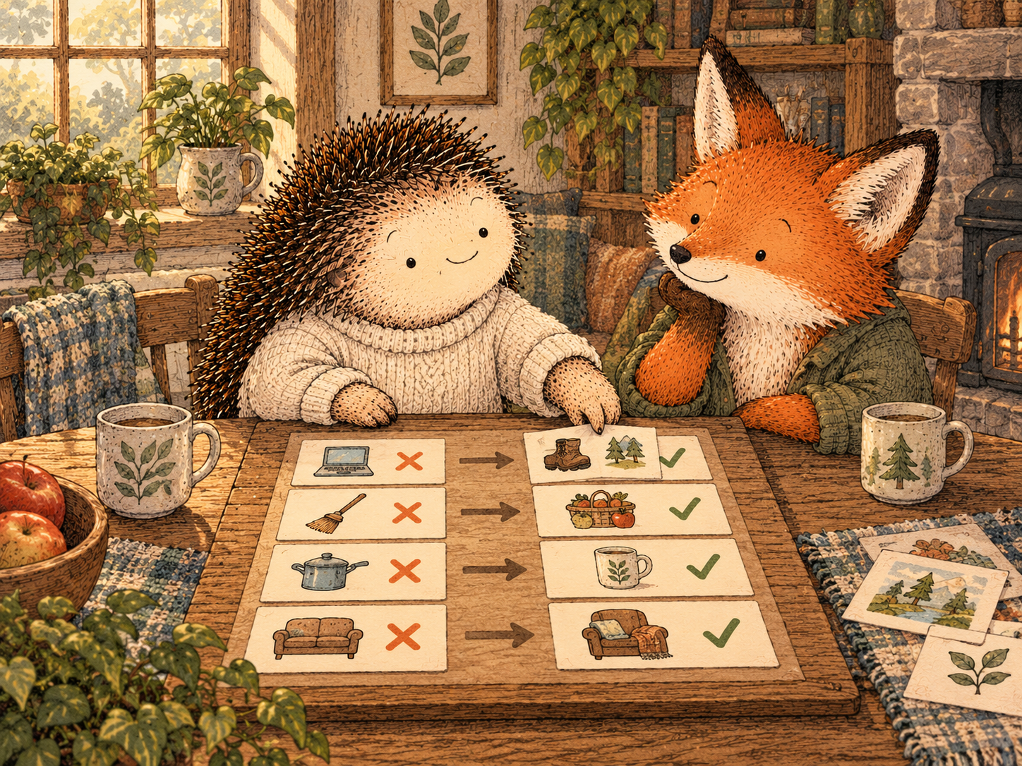Day 262: Renegotiating the Shared Pattern Can Reduce the Need to Re-Enforce the Same Boundary Over and Over. Woodland hedgehog illustration.