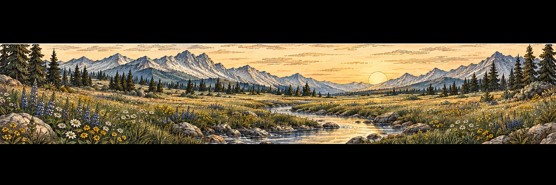 Wildflower meadow and a narrow creek