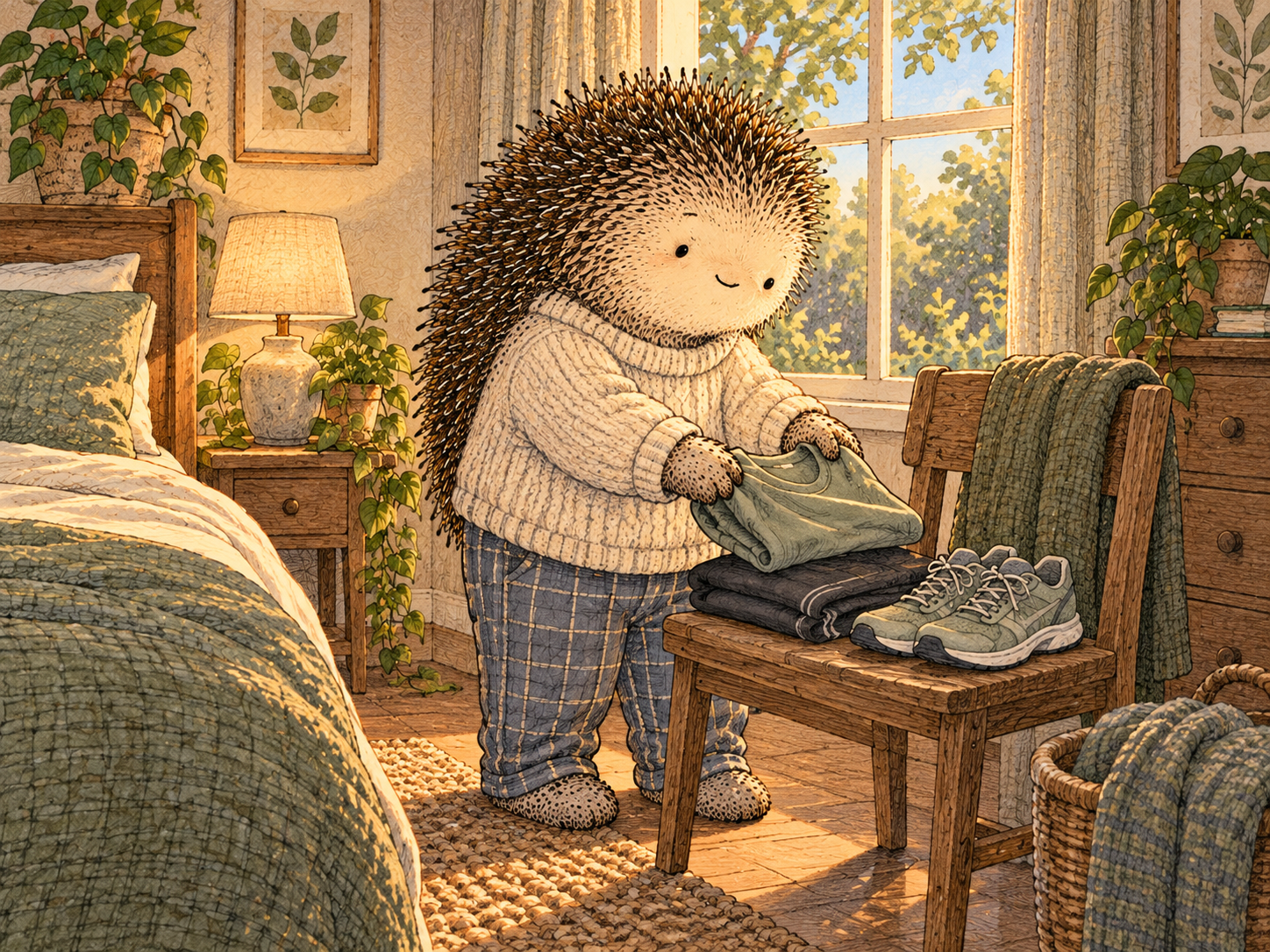 Day 109: One Environmental Change Can Improve the First Ten Minutes Without Requiring More Motivation. Woodland hedgehog illustration.