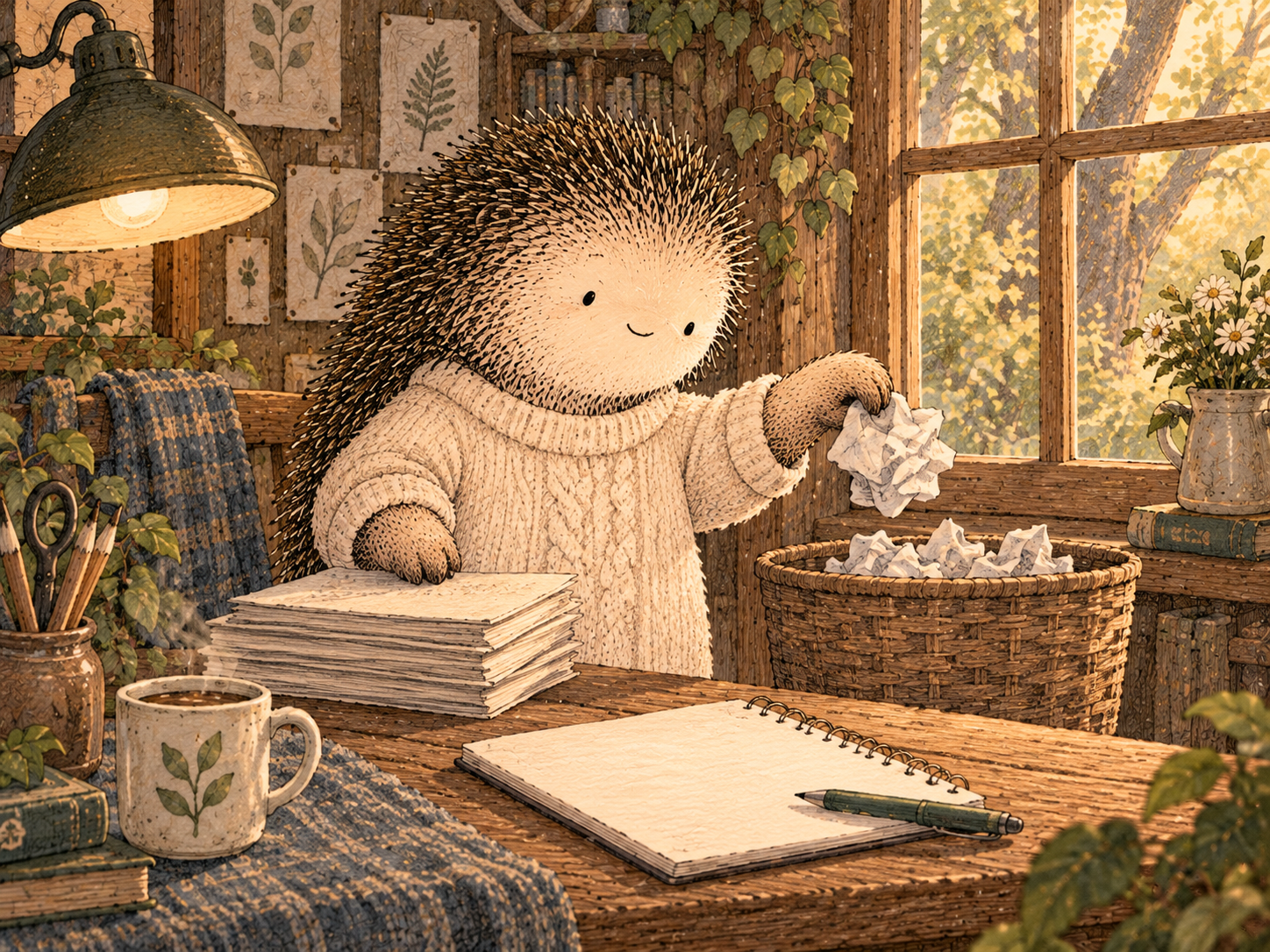 Day 353: Letting Go of a Final Version Makes Future Change Easier to Interpret Without Turning It Into Failure. Woodland hedgehog illustration.