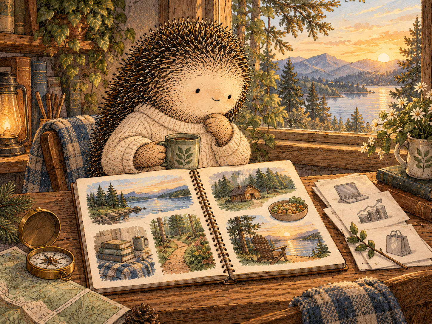 Day 362: Defining the Desired Experience of the Year Can Help Filter Goals Whose Daily Cost Conflicts With the Life You Actually Want. Woodland hedgehog illustration.