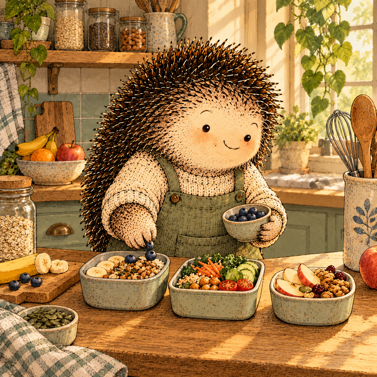 A gentle cream-faced, spiky-furred woodland companion exploring Day 95: Your Energy Rhythm