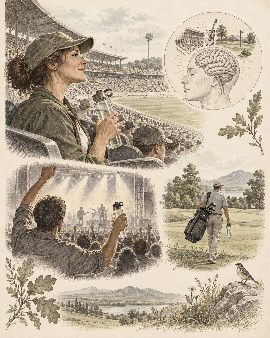 Vintage sports and performance scenes illustrating broader entertainment associations.