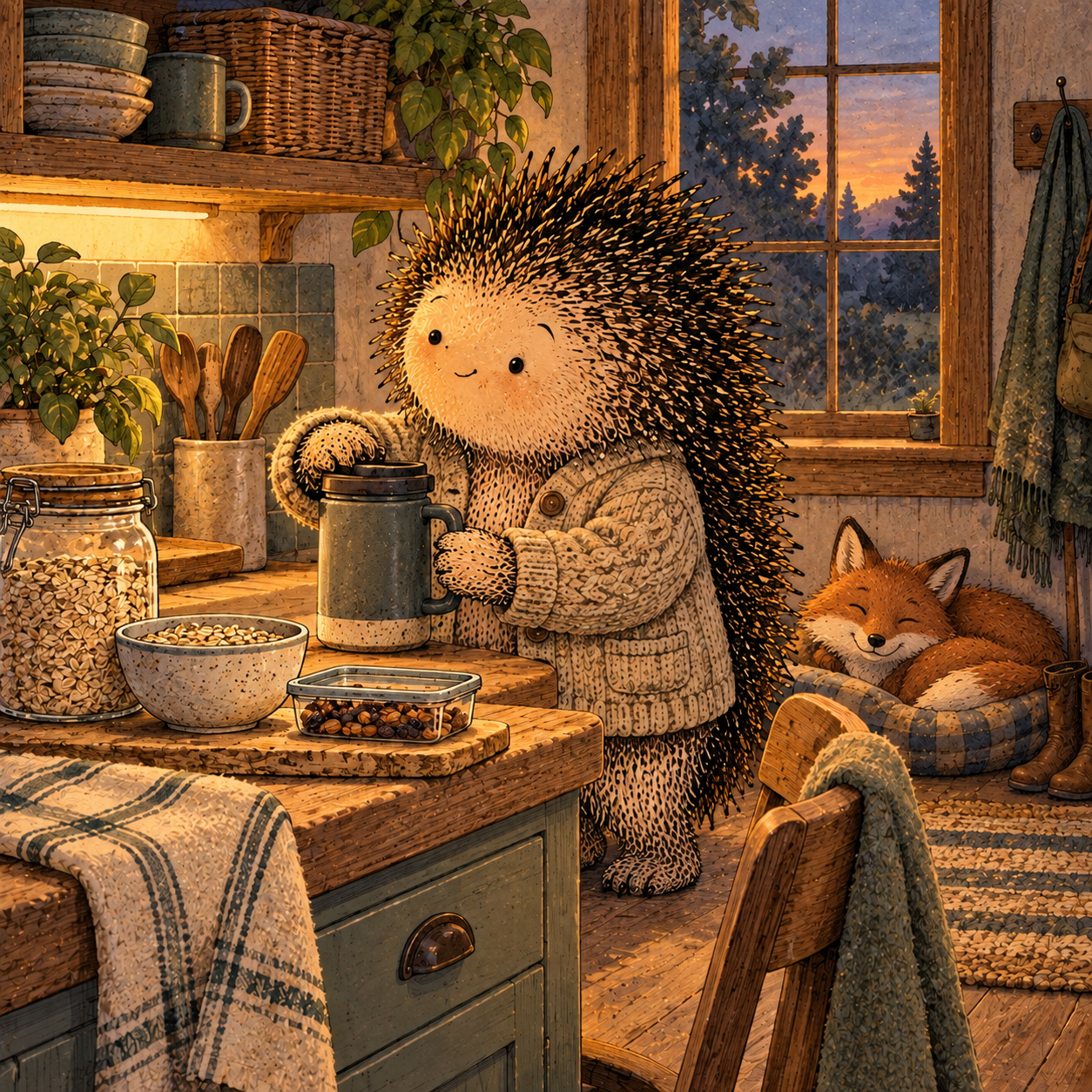 A gentle cream-faced, spiky-furred woodland companion exploring Day 35: Decision Fatigue