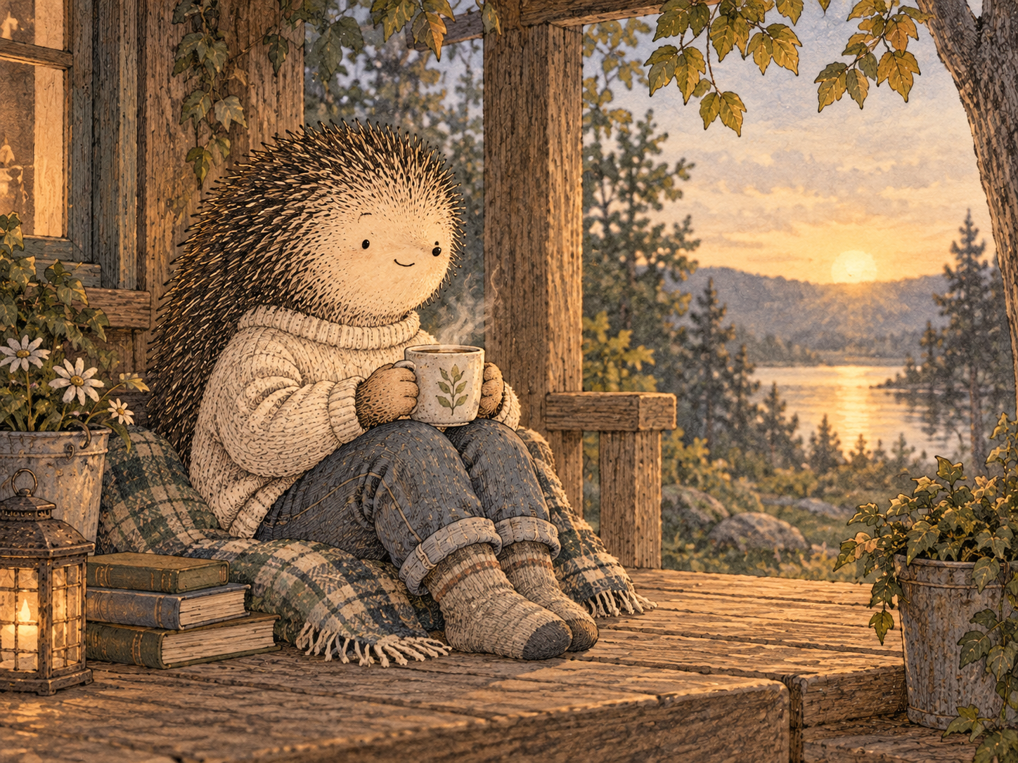 Day 142: A Short Pause Expands the Space Between Feeling and Action. Woodland hedgehog illustration.