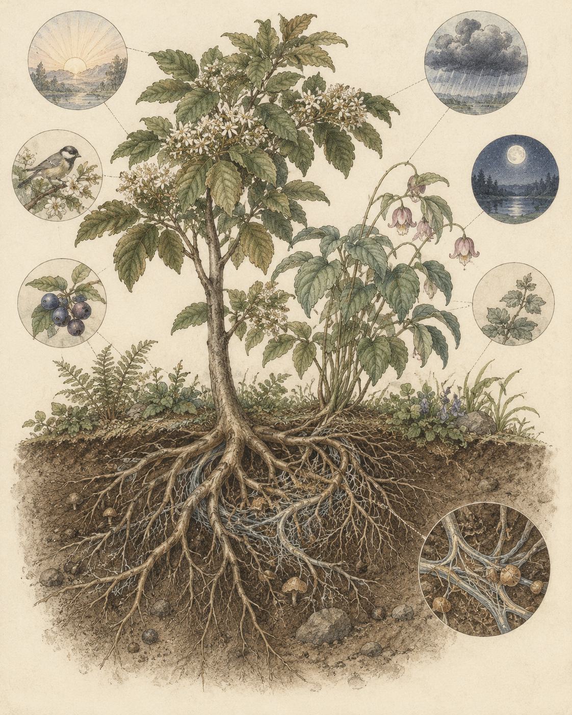 Vintage CWOB scientific illustration for Relationships Change the Environment