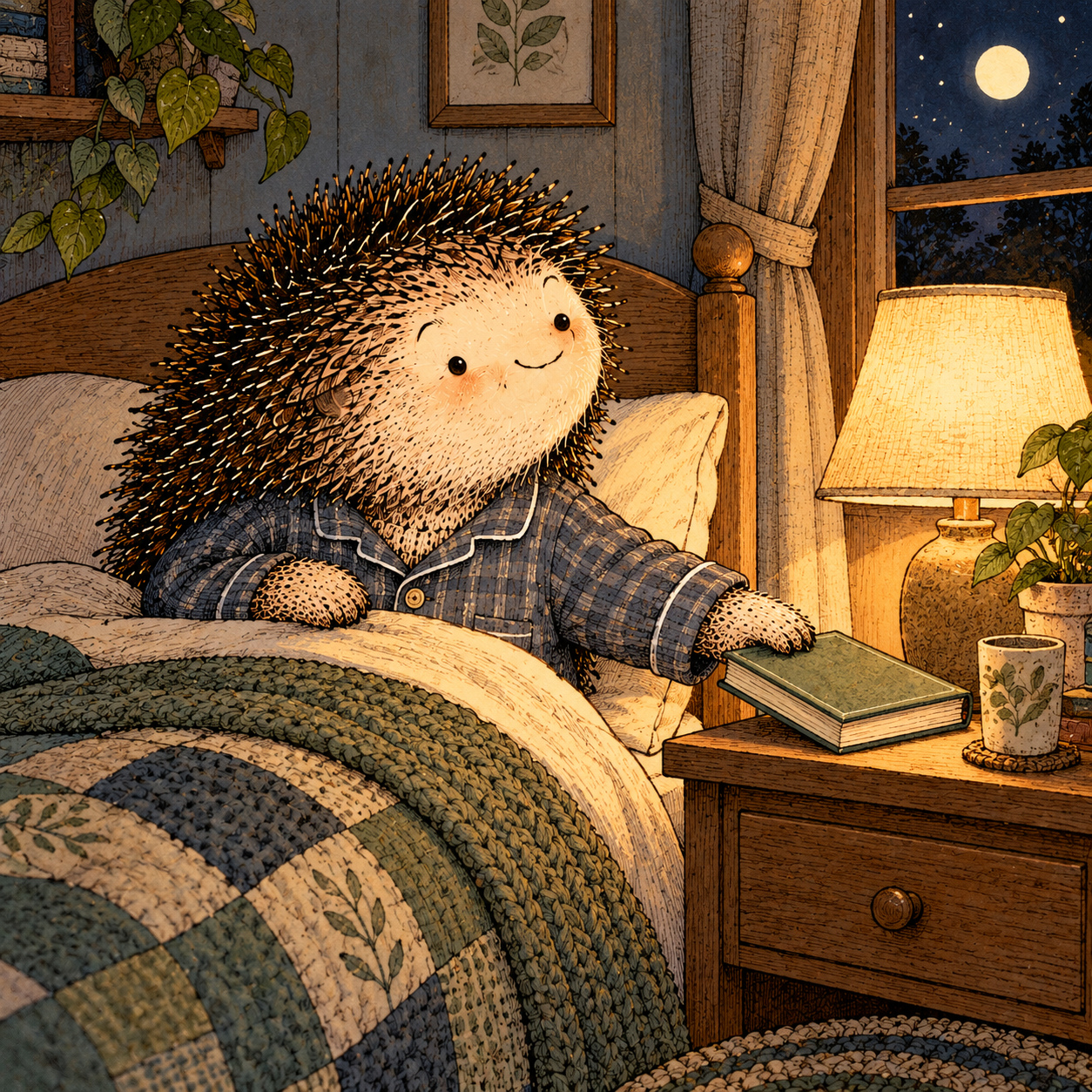 A gentle cream-faced, spiky-furred woodland companion exploring Day 321: Keep One Evening Anchor