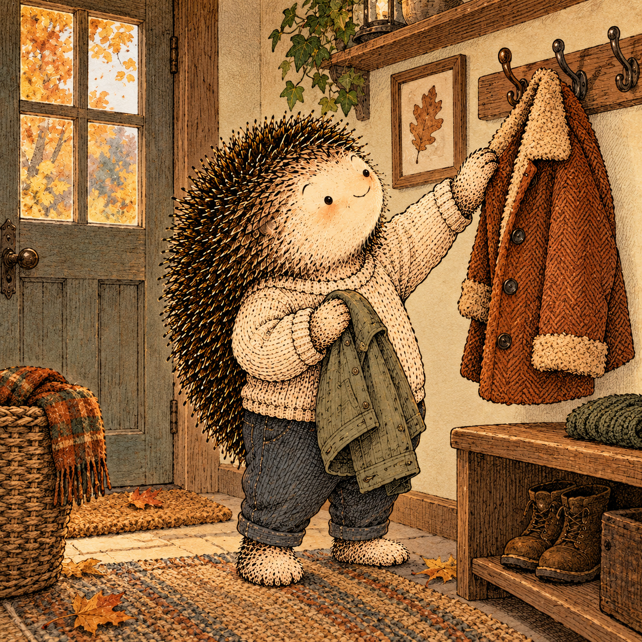 A gentle cream-faced, spiky-furred woodland companion exploring Day 192: When the Season Changes